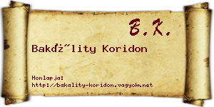Bakálity Koridon névjegykártya